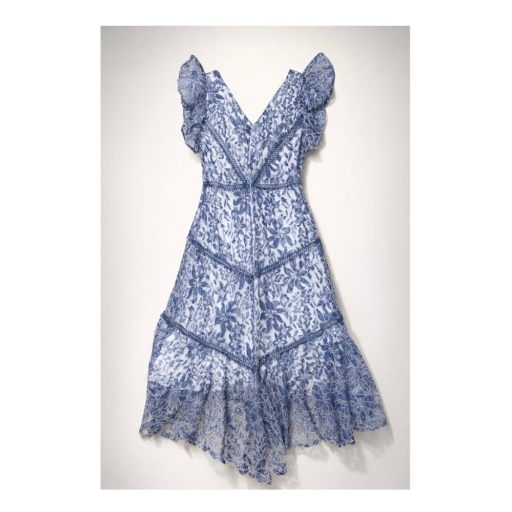 Taylor Blue Floral Lace Flutter Sleeve High Low Dress 10 Cottagecore Fairycore